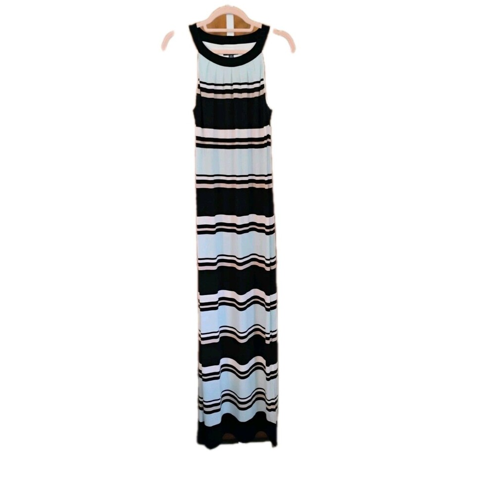Chaps Women's Blue And Tan Striped Maxi Dress, Size M